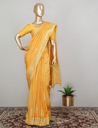 Bright yellow fabulous dola silk saree for wedding look