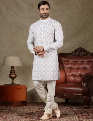 Off White full sleeves kurta suit for festive