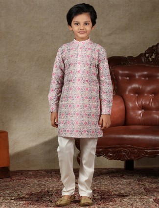 Onion pink cotton kurta suit for boys
