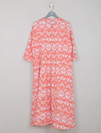 Orange cotton casual wear printed kurti for women