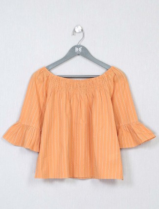 Oranged striped casual top for women