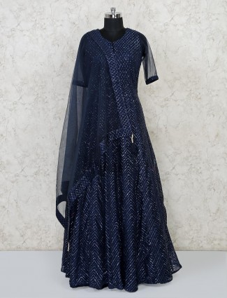 Party function navy floor length gown
