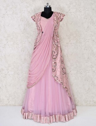 Party wear jacket style pink gown