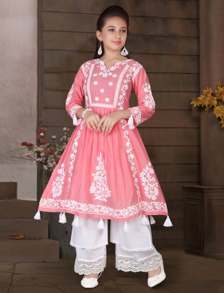 Party wear pink tint cotton palazzo suit