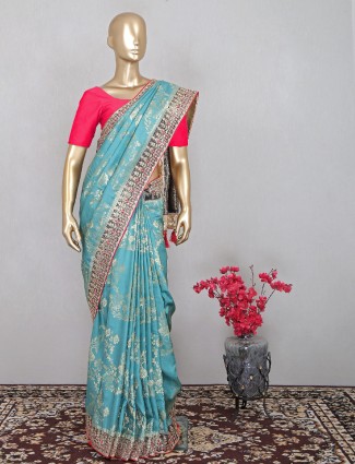 Patola silk blue wedding event saree for women