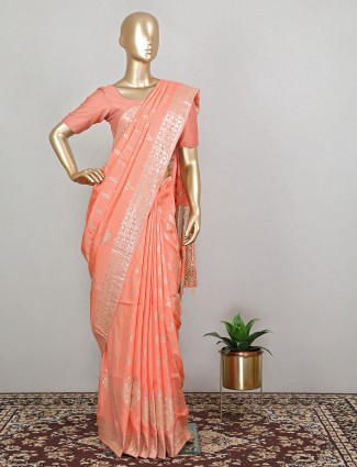 Peach attirable designer wedding wear dola silk saree