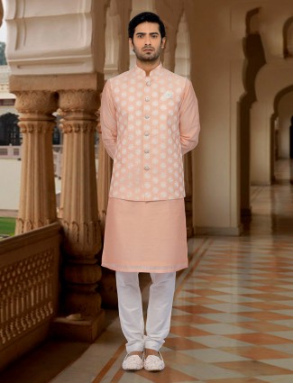 Peach color cotton silk waistcoat set