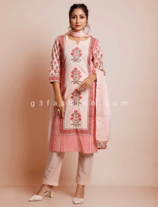 Peach cotton festive wear pant salwar kameez
