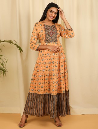 Peach cotton printed Kurti for casual look
