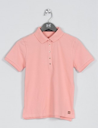 Peach solid t-shirt for casual look