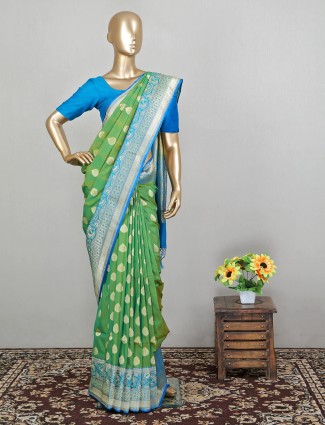 Pear green fabulous banarasi silk saree for wedding look