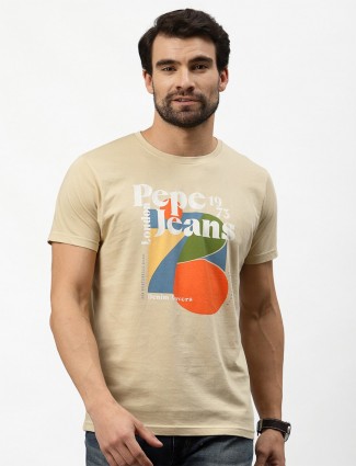 Pepe cotton cream printed t-shirt for casual wear