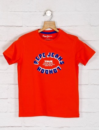 Pepe jeans orange printed cotton t-shirt