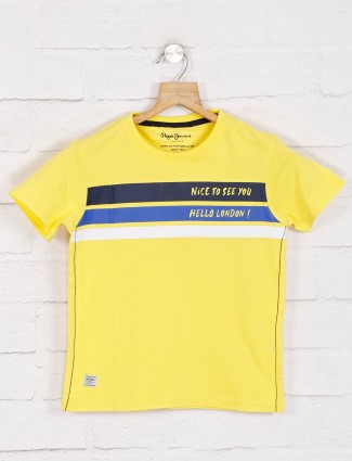 Pepe jeans printed yellow half sleeve casual t-shiet