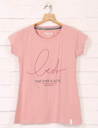 Pink casual wear cotton tshirts