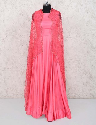Pink color party wear gown in jacket style