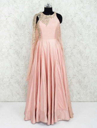 Pink color raw silk pretty gown