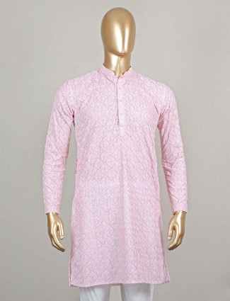 Pink cotton festive wear chikan short pathani