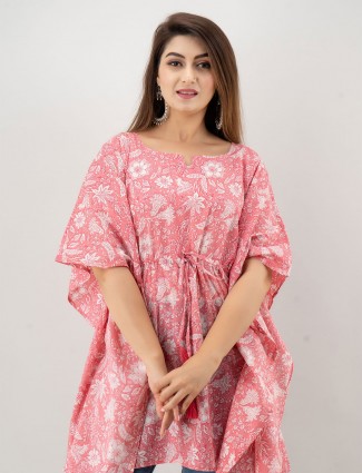 Pink cotton printed kurti for casual look