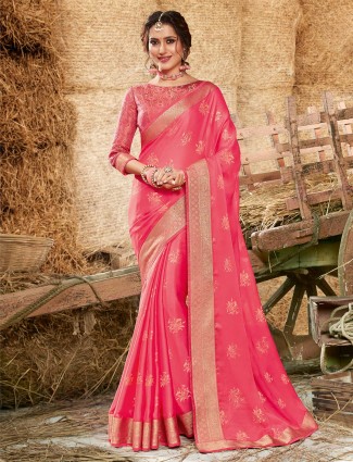 Pink georgette festive function saree