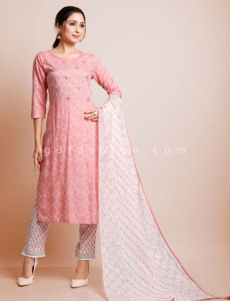 Pink mirror inflated cotton pant suit for festive
