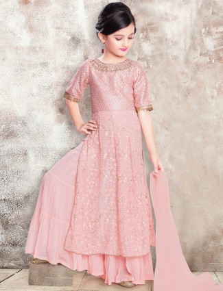 Pink punjabi style wedding palazzo suit for girls in georgette