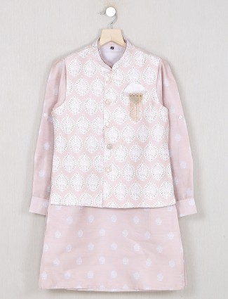 Pink silk festive wear waistcoat set for boys