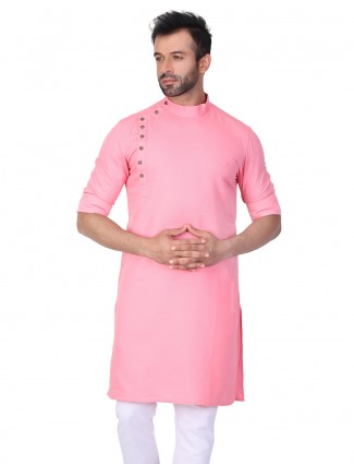 Pink solid mens festive kurta
