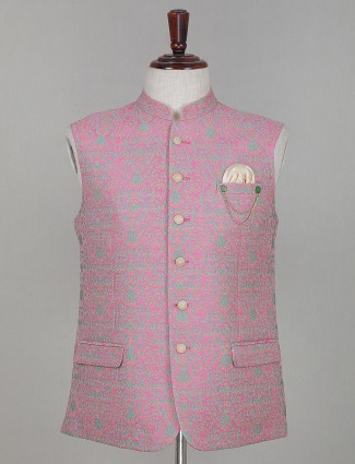 Pink thread woven silk waistcoat for mens