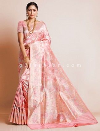 Pink wedding saree design in banarasi silk