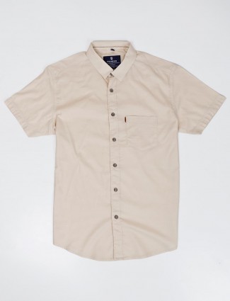 Pioneer beige solid cotton shirt