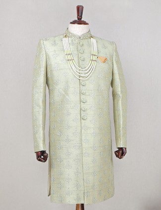 Pista green color designer indo fusion sherwani for wedding