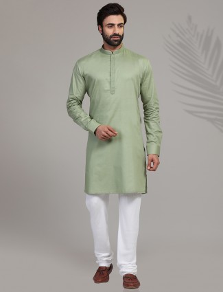 Pista green cotton full sleeeves kurta suit