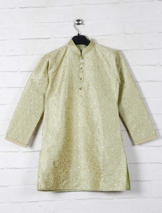 Pista green raw silk kurta suit
