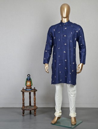 Pista navy kurta suit in cotton