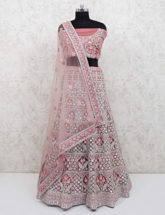 Premium pink net bridal semi stitched lehenga choli