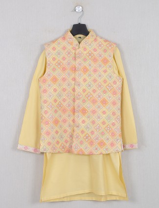 Printed pale yellow waistcoat for boys in silk