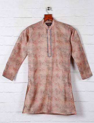 Printed peach cotton kurta suit