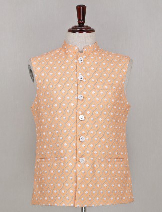 Printed peach silk party waistcoat