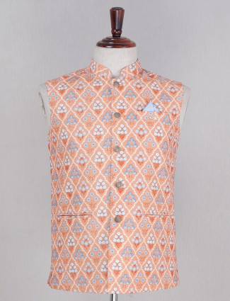 Printed peach waistcoat in cotton silk