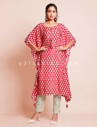 Printed red casual wear kurti for women