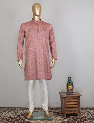 Printed red kurta set in cotton