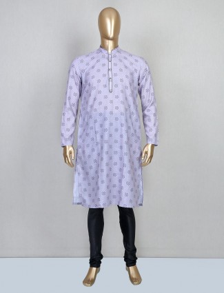 Printed violet cotton kurta suit for mens