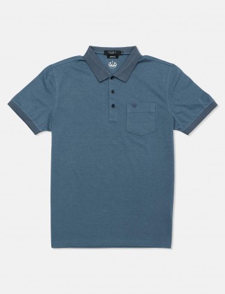 Psoulz casual solid charcoal grey polo t-shirt