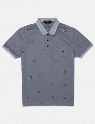 Psoulz printed grey casual mens polo t-shirt