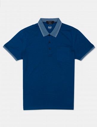 Psoulz solid blue cotton polo t-shirt