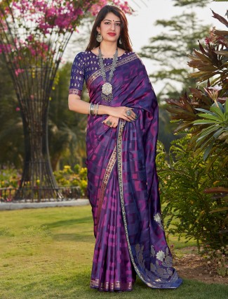 Purple banarasi silk festive wear saree for women