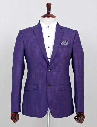 Purple checks pattern terry rayon blazer