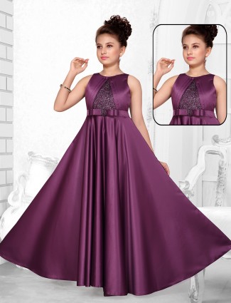 Purple wedding wear silk gown for little babes
