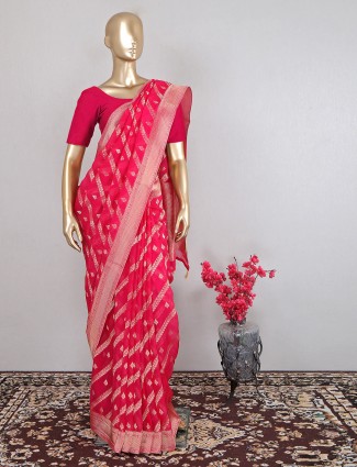 Rani pink designer cotton silk saree for wedding events